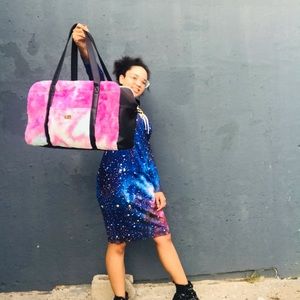 Tie dye fuzzy travel duffle bag